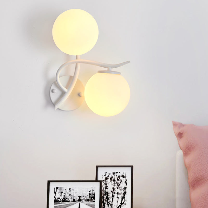 Modern Globe Wall Lamp With Milk Glass Sconce - 2 Heads White Ideal For Adult Bedroom