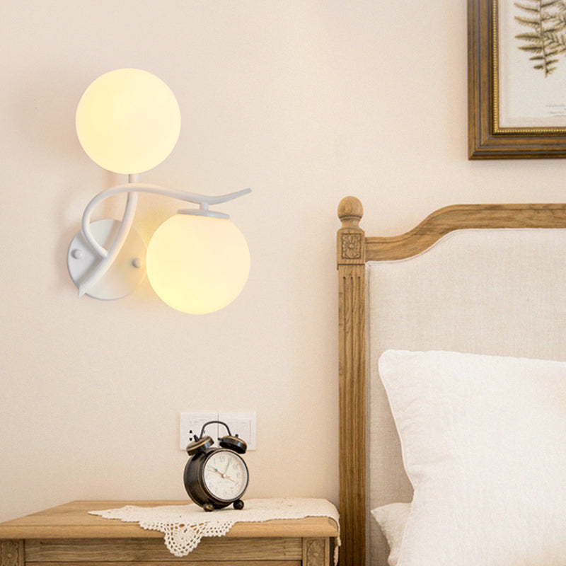 Modern Globe Wall Lamp With Milk Glass Sconce - 2 Heads White Ideal For Adult Bedroom