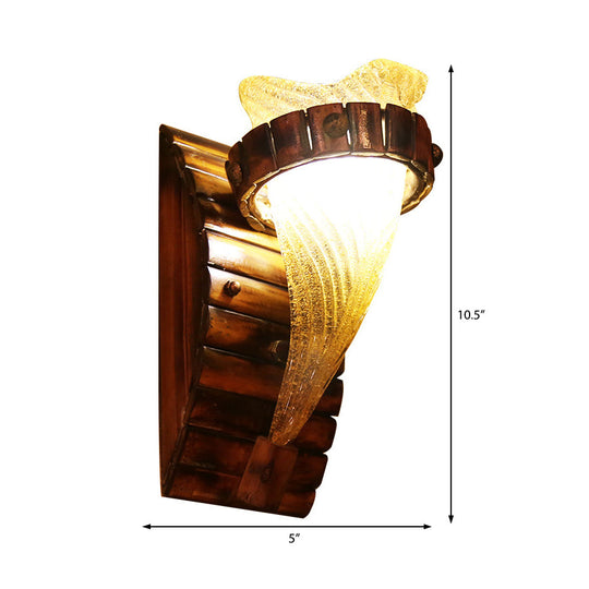 Yellow Textured Glass Wall Sconce Lighting Fixture: Rustic Indoor One-Bulb Floral Design In Bronze