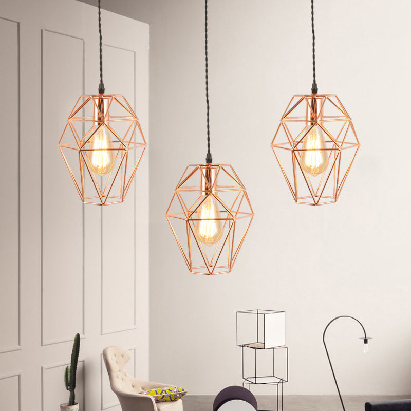 Rose Gold Geometric Hanging Light - Simplicity 1-Light Pendant Fixture For Dining Room / A