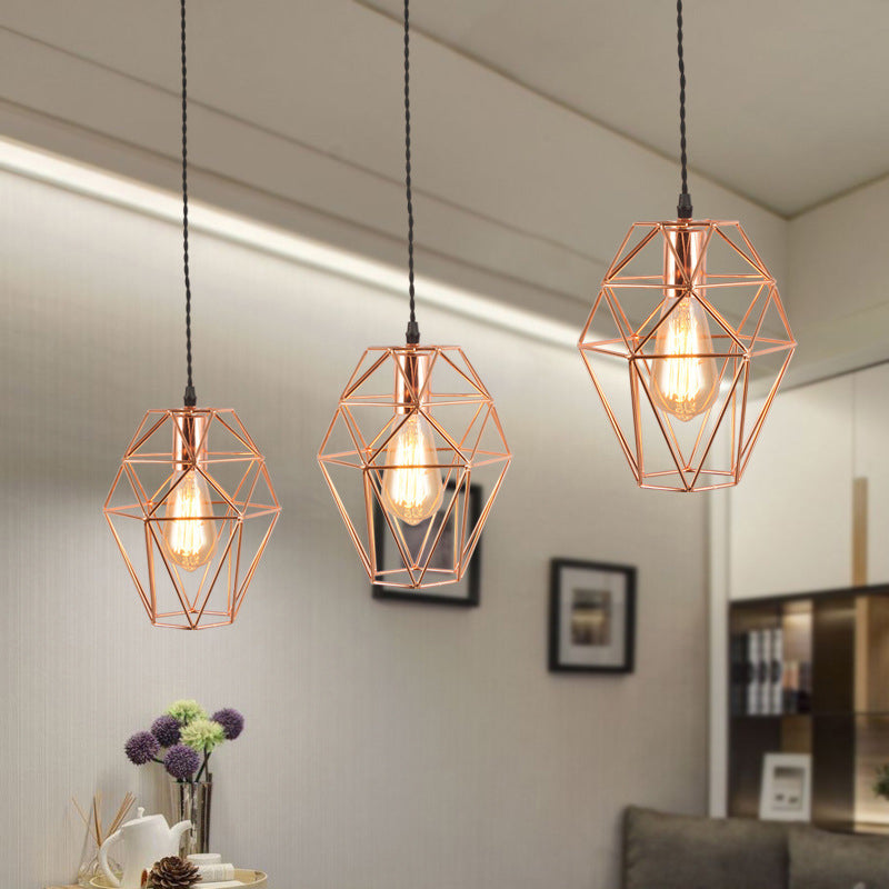 Rose Gold Geometric Pendant Light - Minimalist 1-Light Dining Room Fixture