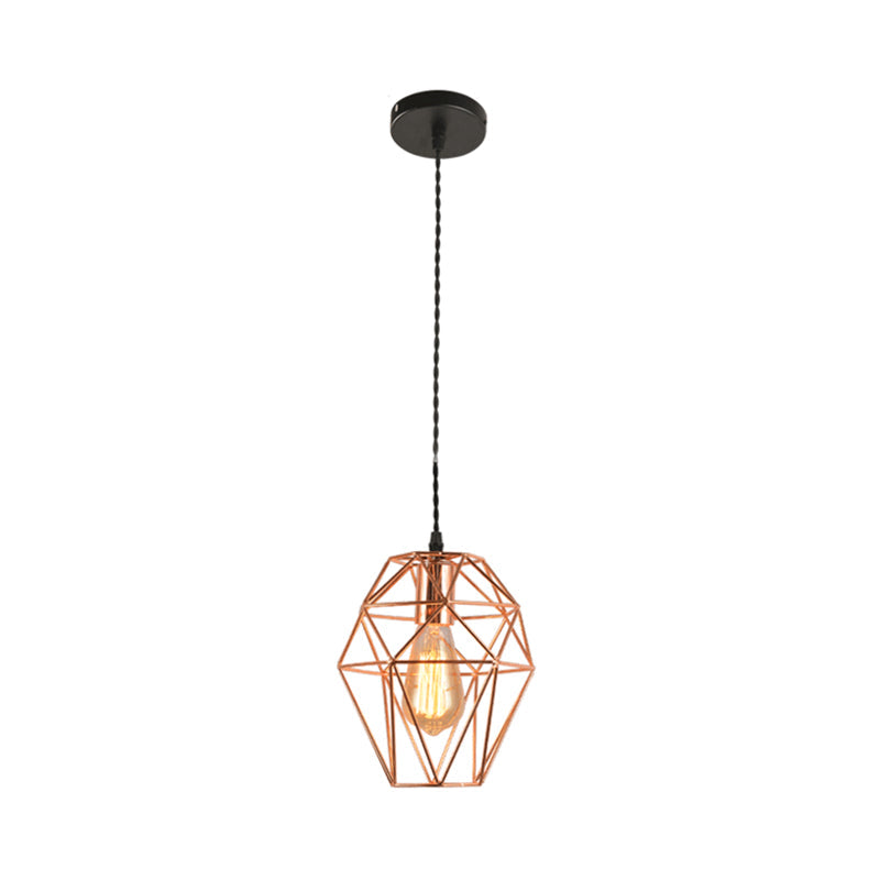 Rose Gold Geometric Pendant Light - Minimalist 1-Light Dining Room Fixture