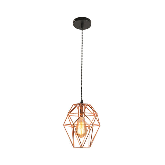 Rose Gold Geometric Hanging Light - Simplicity 1-Light Pendant Fixture For Dining Room