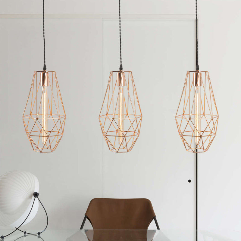 Rose Gold Geometric Hanging Light - Simplicity 1-Light Pendant Fixture For Dining Room / B