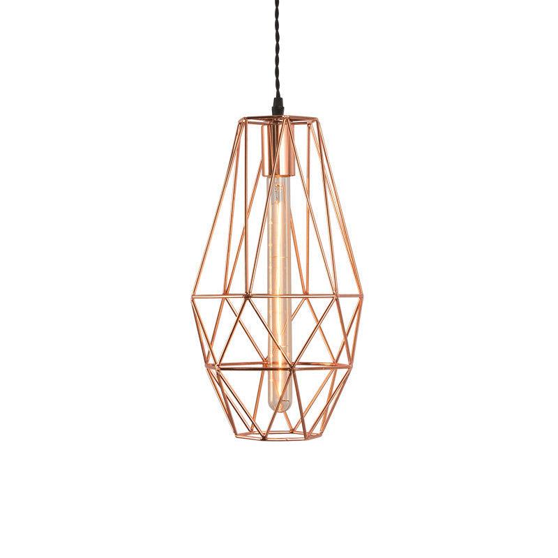 Rose Gold Geometric Pendant Light - Minimalist 1-Light Dining Room Fixture