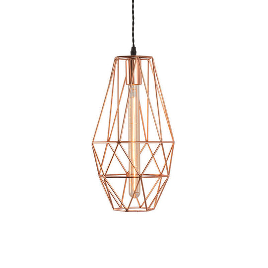 Rose Gold Geometric Hanging Light - Simplicity 1-Light Pendant Fixture For Dining Room