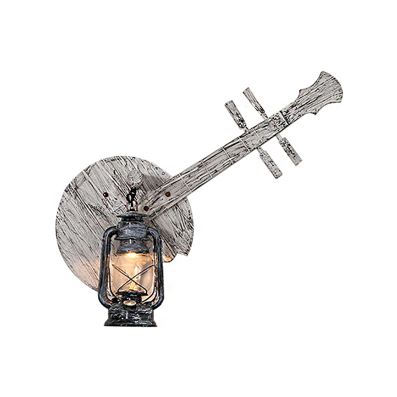 Coastal Grey Lantern Indoor Sconce With Clear Glass Wooden Backplate And 1 Light Fixture