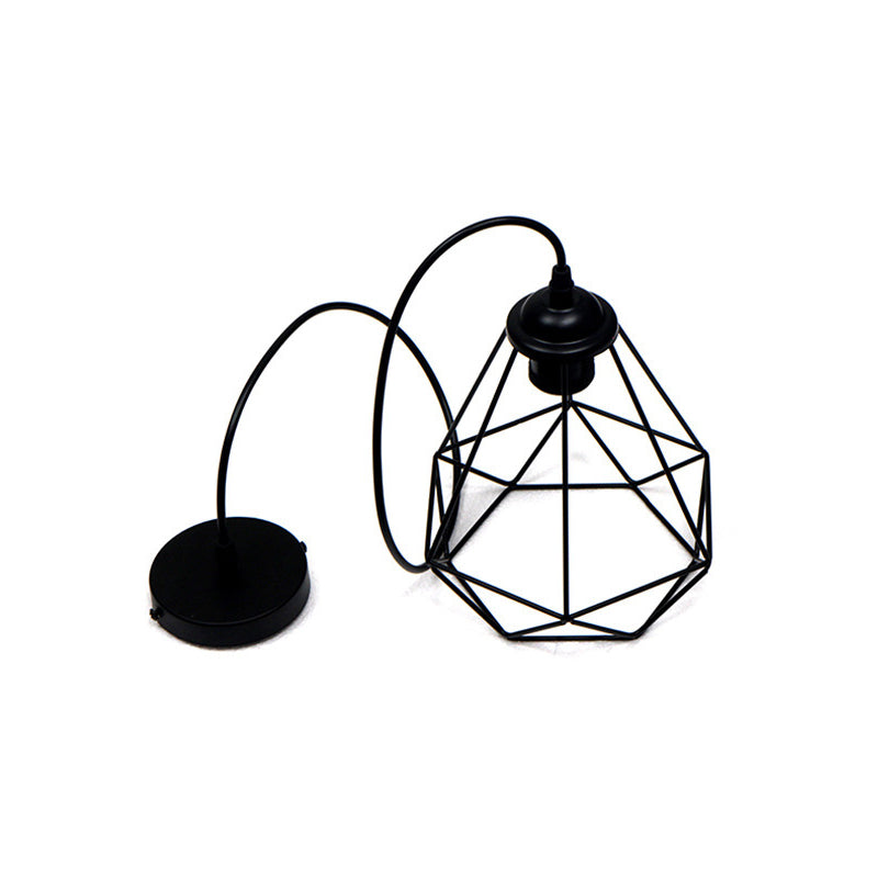 Vintage Black Iron Diamond Ceiling Lamp for Dining Room, Single-Bulb Hanging Light