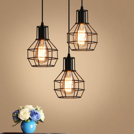 Sleek Black Iron Cage Hanging Light - Minimalistic Dining Room Pendant Fixture (1-Bulb)