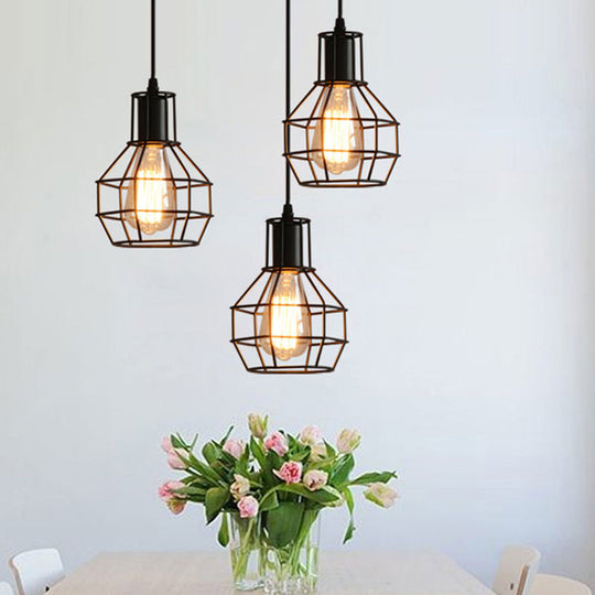 Sleek Black Iron Cage Hanging Light - Minimalistic Dining Room Pendant Fixture (1-Bulb)