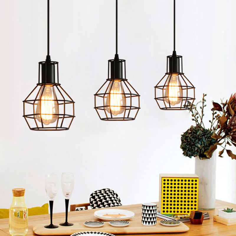 Sleek Black Iron Cage Hanging Light - Minimalistic Dining Room Pendant Fixture (1-Bulb)