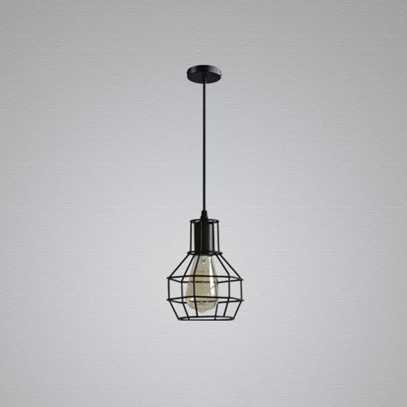 Sleek Black Iron Cage Hanging Light - Minimalistic Dining Room Pendant Fixture (1-Bulb)