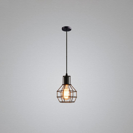 Sleek Black Grenade Cage Pendant Light - Simplicity Iron, 1 Bulb - Ideal for Dining Rooms