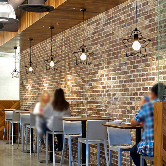 Single Black Iron Star Pendant Light for Restaurant Suspension