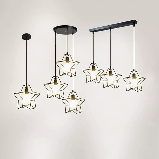 Industrial Star-Shaped Pendant Light For Restaurants - Black Iron