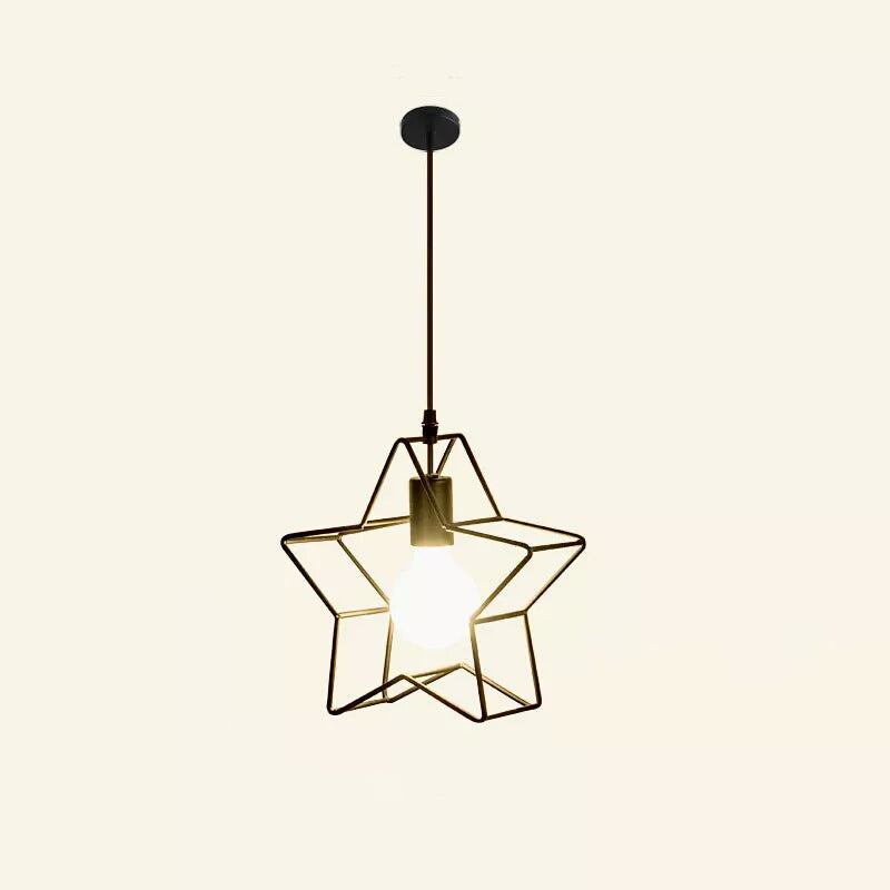 Single Black Iron Star Pendant Light for Restaurant Suspension