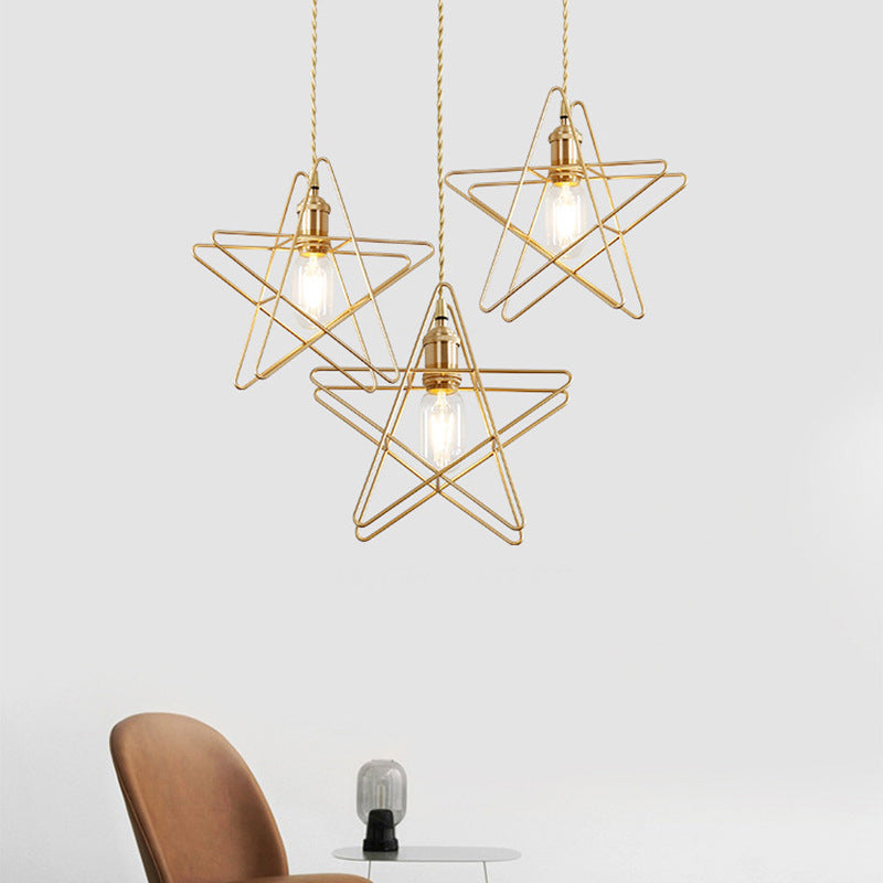 Simplicity Gold Star Cage Ceiling Light - Multi Bulb Metal Pendant For Dining Room