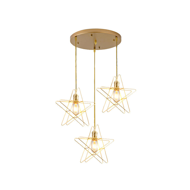 Gold Star Cage Ceiling Light - Simplicity Design - Metal Frame - 3 Bulbs - Ideal for Dining Room