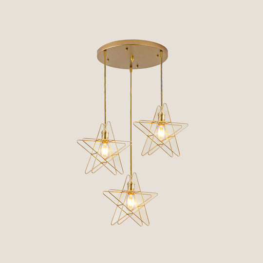 Simplicity Gold Star Cage Ceiling Light - Multi Bulb Metal Pendant For Dining Room