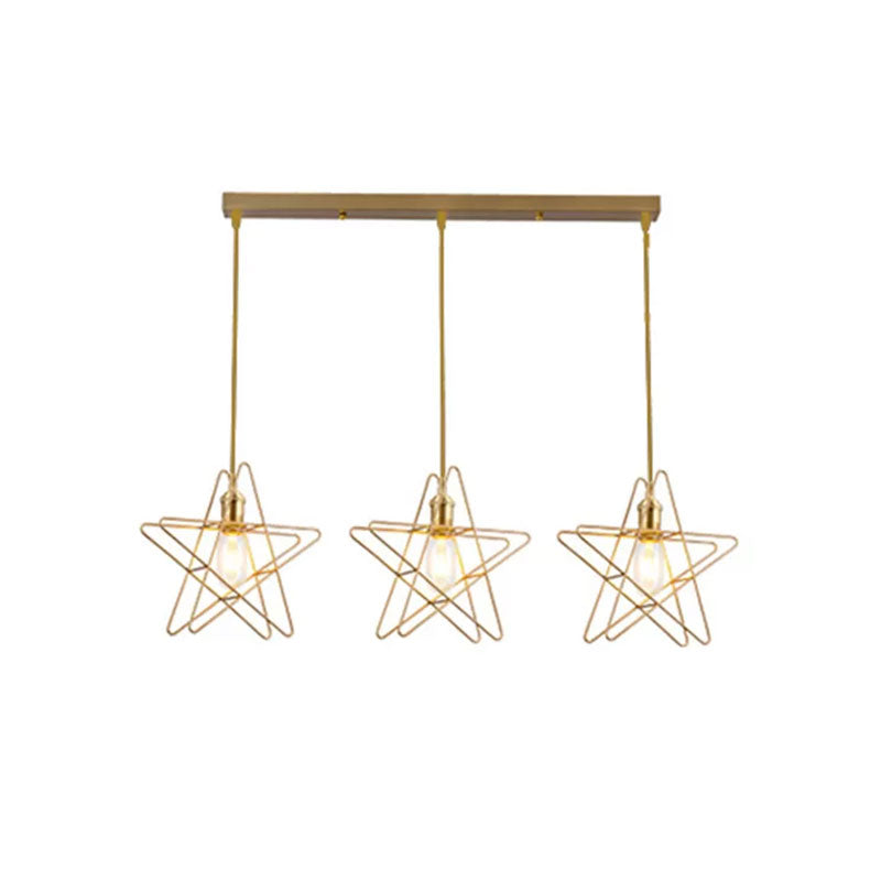 Gold Star Cage Ceiling Light - Simplicity Design - Metal Frame - 3 Bulbs - Ideal for Dining Room