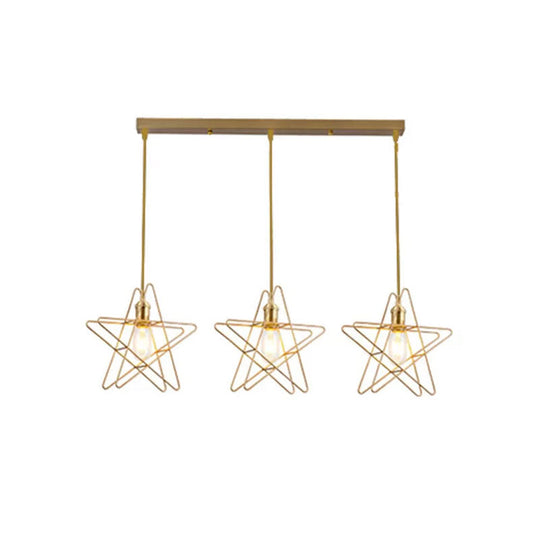 Simplicity Gold Star Cage Ceiling Light - Multi Bulb Metal Pendant For Dining Room