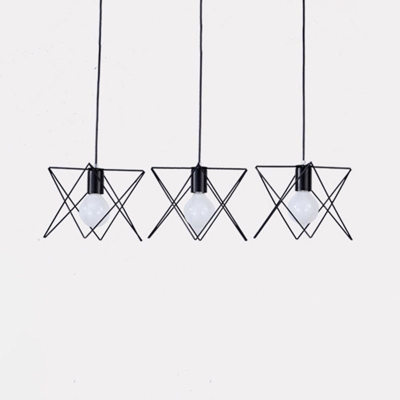 Geometric Cage Iron Suspension Light Antique Black - Set of 3 Bulbs - Multi Ceiling Lamp for Living Room