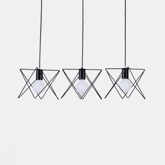 Geometric Cage Iron Suspension Light Antique Black - Set of 3 Bulbs - Multi Ceiling Lamp for Living Room