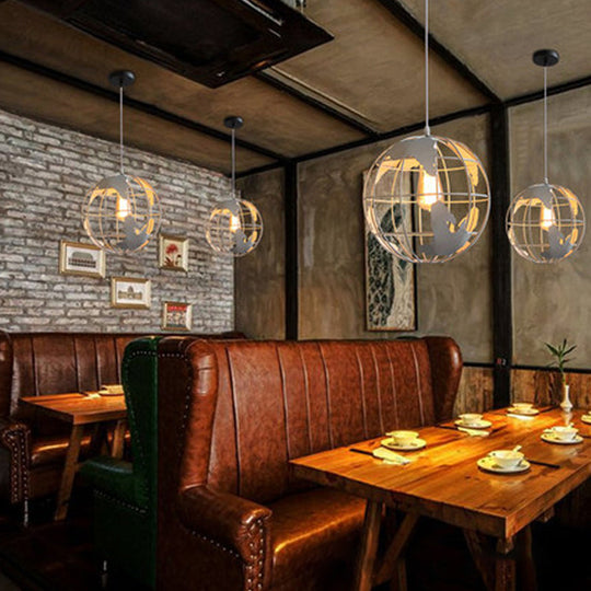 Iron Terrestrial Globe Pendant Light Fixture In White - Simple & Elegant Restaurant Lighting / 8