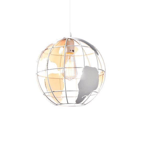 Iron Terrestrial Globe Hanging Pendant Light Fixture - 1 Bulb Simplicity Design, White - Perfect for Restaurants