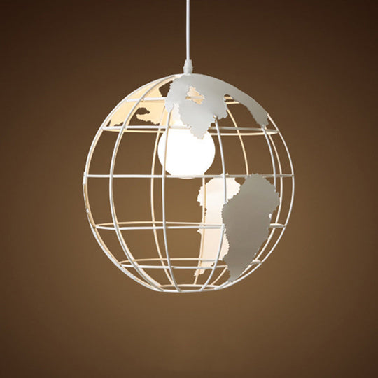 Iron Terrestrial Globe Hanging Pendant Light Fixture - 1 Bulb Simplicity Design, White - Perfect for Restaurants