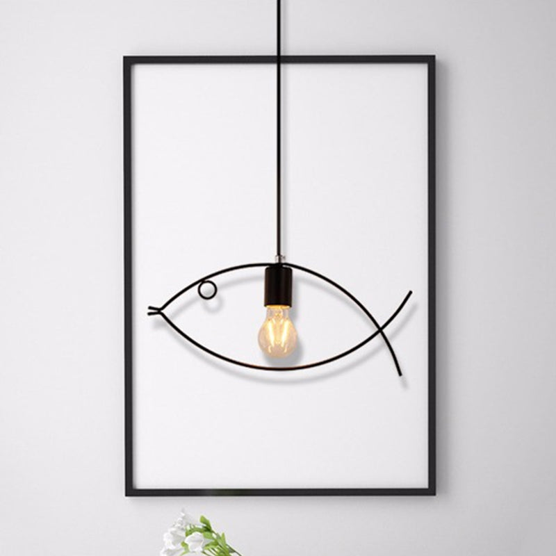 Black Fish-Shaped Pendant Ceiling Light - Nordic Style Iron Dining Room Lighting