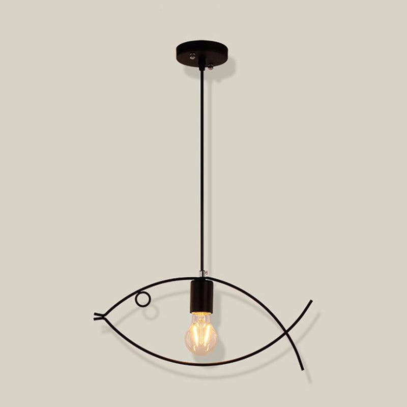 Nordic Style Single Head Black Fish-Shaped Pendant Ceiling Light - Dining Room Suspension Lamp