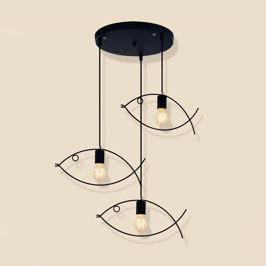 Nordic Style Single Head Black Fish-Shaped Pendant Ceiling Light - Dining Room Suspension Lamp