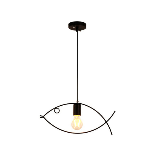 Nordic Style Single Head Black Fish-Shaped Pendant Ceiling Light - Dining Room Suspension Lamp