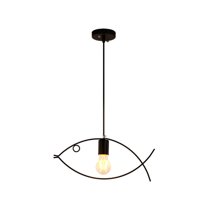 Black Fish-Shaped Pendant Ceiling Light - Nordic Style Iron Dining Room Lighting