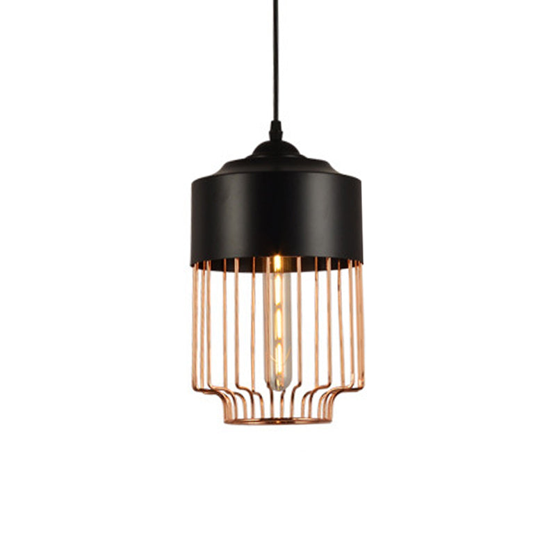 Geometric Cage Pendant Light - Antique Black Iron Ideal For Dining Room Décor / A