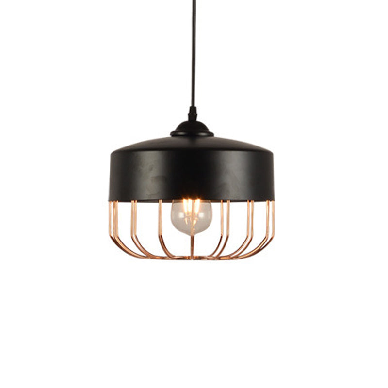 Geometric Cage Pendant Light - Antique Black Iron Ideal For Dining Room Décor / B