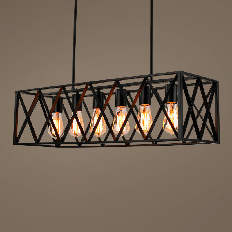 Industrial Black Iron Pendant Light With Rectangle Frame - Perfect For Restaurants And Hanging Over