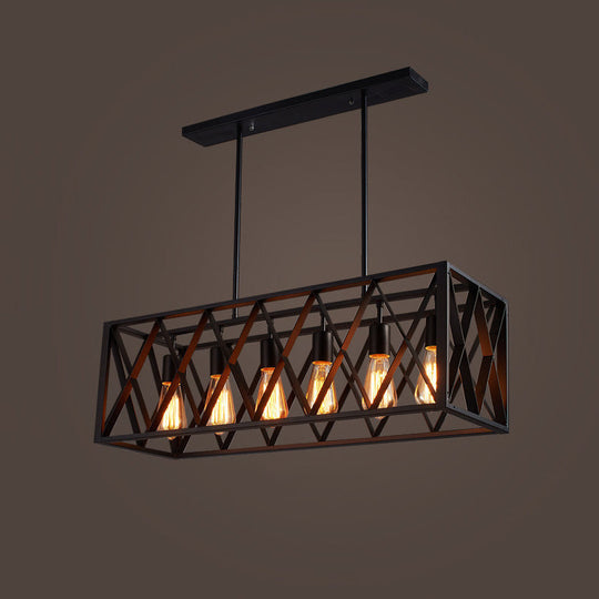 Industrial Black Iron Pendant Light With Rectangle Frame - Perfect For Restaurants And Hanging Over