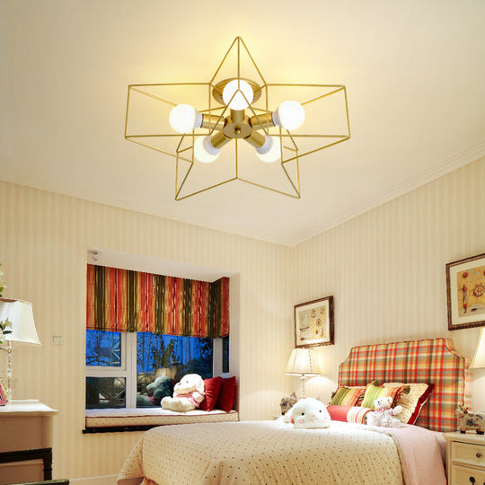 Simplicity Star-Shape 5 Head Flush Ceiling Light Fixture for Bedroom