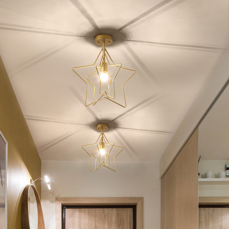 Sleek Geometric Metal Semi-Flush Ceiling Light Fixture Gold / Star