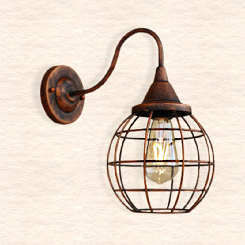 Antique Globe Cage Wall Mount Light - Single-Bulb Iron Fixture For Restaurants