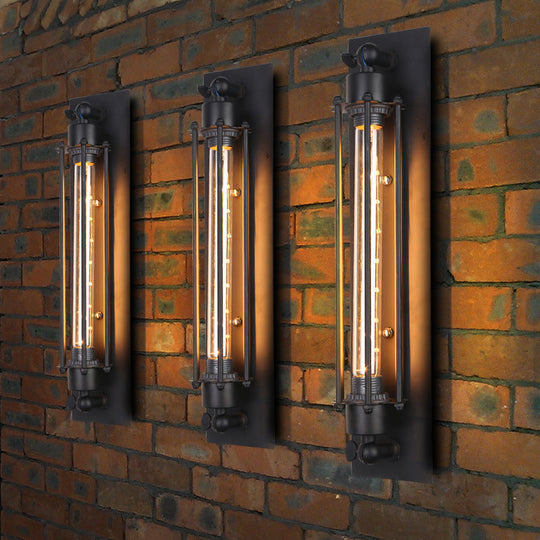 Industrial Tube Iron Wall Light With 1 Bulb In Black For Corridors