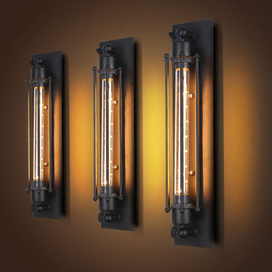 Industrial Tube Iron Wall Light With 1 Bulb In Black For Corridors