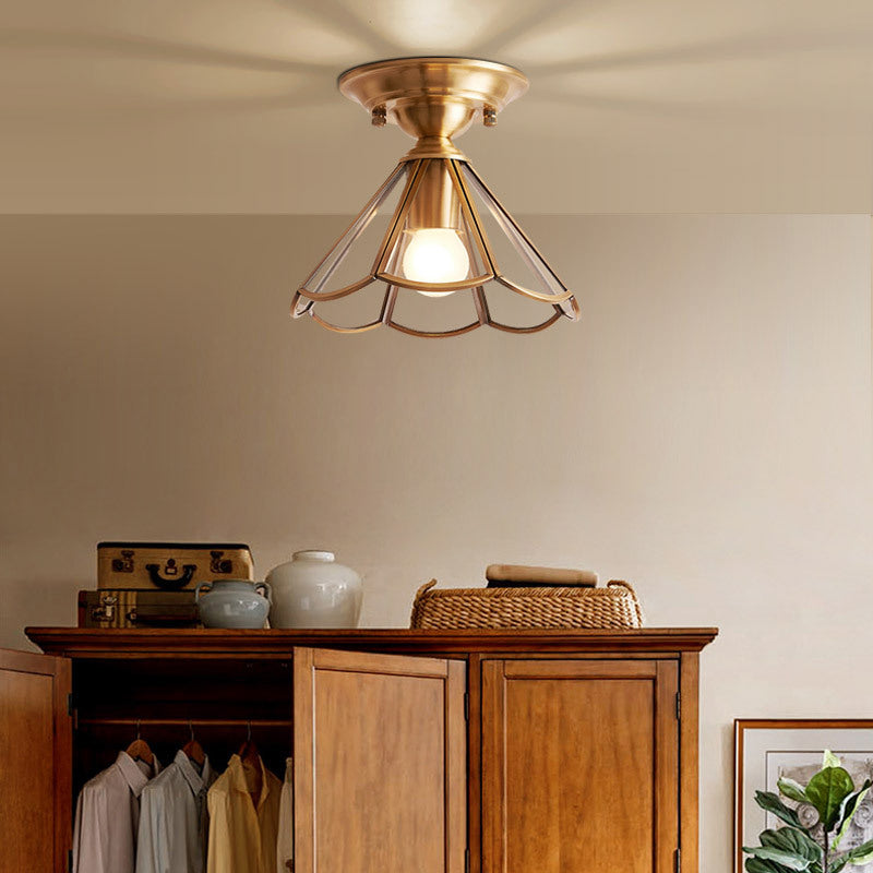 Minimalist Brass Semi Flush Mount With Scalloped Metal - Single-Bulb Lighting