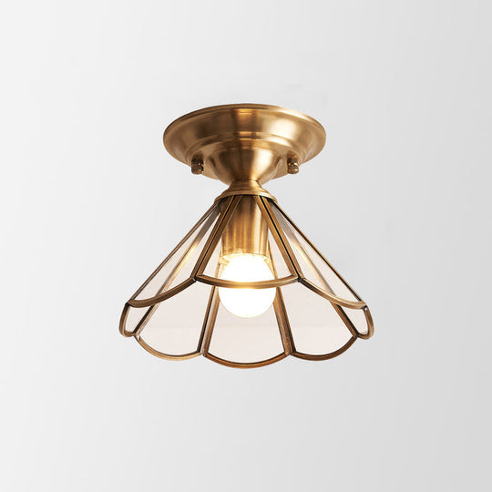 Minimalist Brass Semi Flush Mount With Scalloped Metal - Single-Bulb Lighting / D