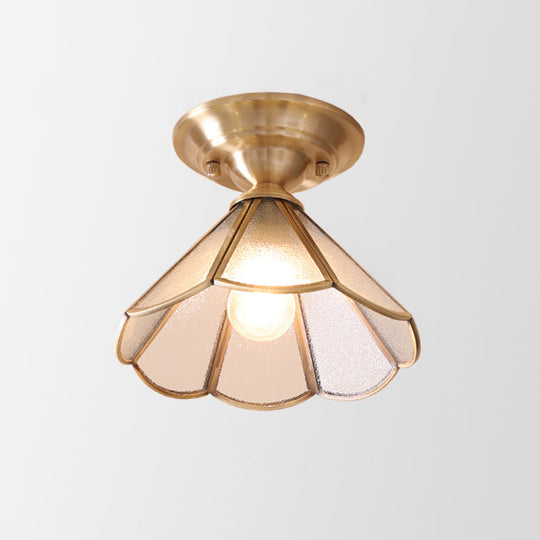 Minimalist Brass Semi Flush Mount With Scalloped Metal - Single-Bulb Lighting / C