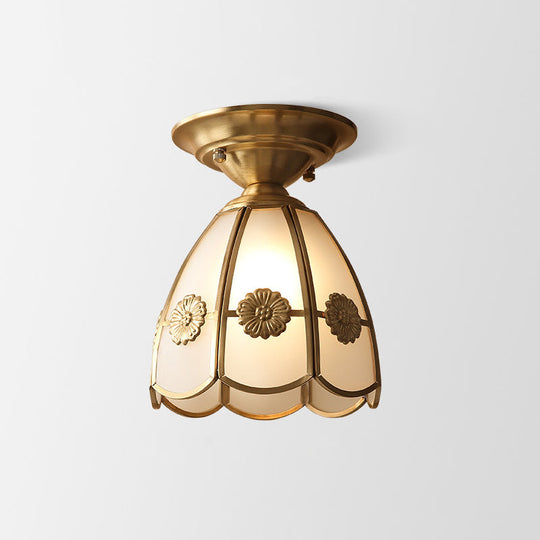 Minimalist Brass Semi Flush Mount With Scalloped Metal - Single-Bulb Lighting / B