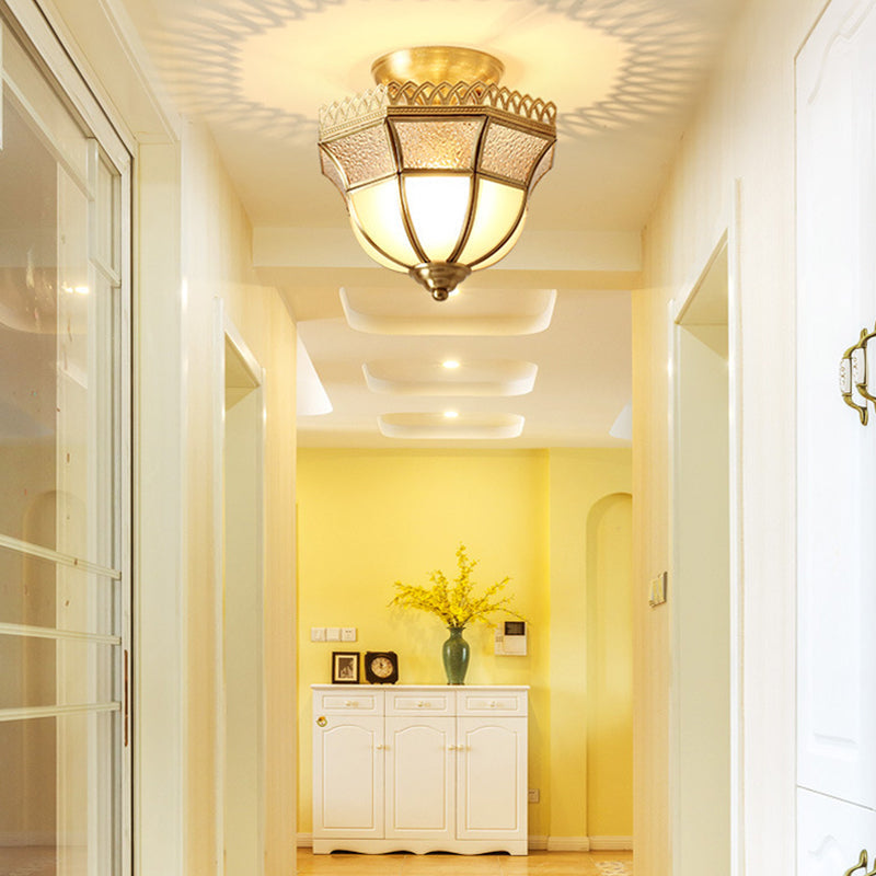 Sleek Gold Glass Tapered Semi Flush Mount Ceiling Light - Minimalistic Single-Bulb For Corridors / B