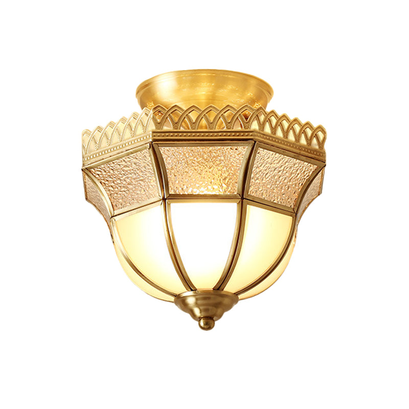 Sleek Gold Glass Tapered Semi Flush Mount Ceiling Light - Minimalistic Single-Bulb For Corridors